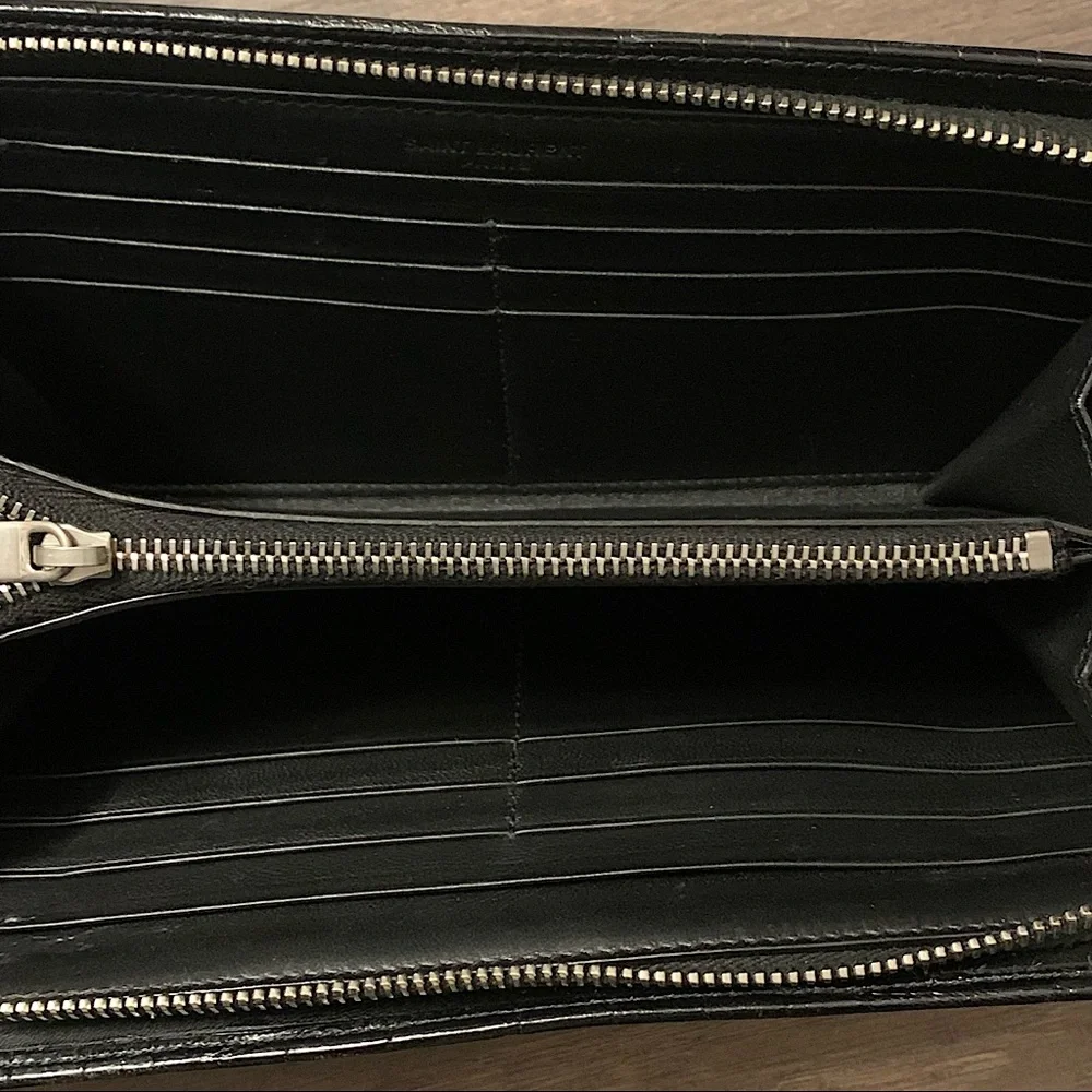 ❌SOLD❌ Saint Laurent Black Crocodile-Embossed Leather Zip-Around Long Wallet - Picture 10 of 14